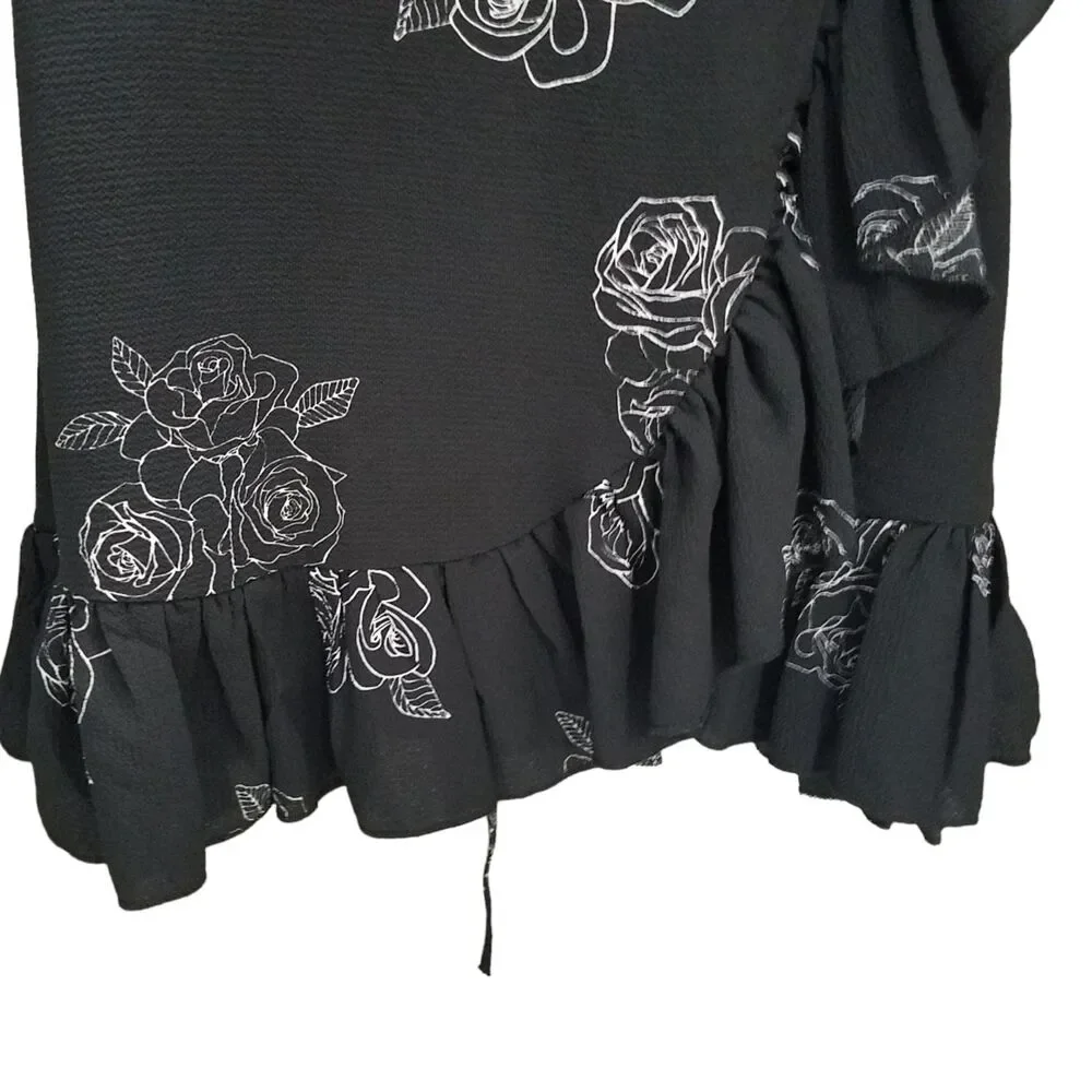 Urban Heritage Womens Sz M Black White Floral Long Sleeve Wrap Dress - Picture 5 of 10